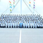 Prime Minister Shehbaz Sharif and Admiral Naveed Ashraf with cadets at PNS Rahbar
