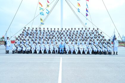 Prime Minister Shehbaz Sharif and Admiral Naveed Ashraf with cadets at PNS Rahbar