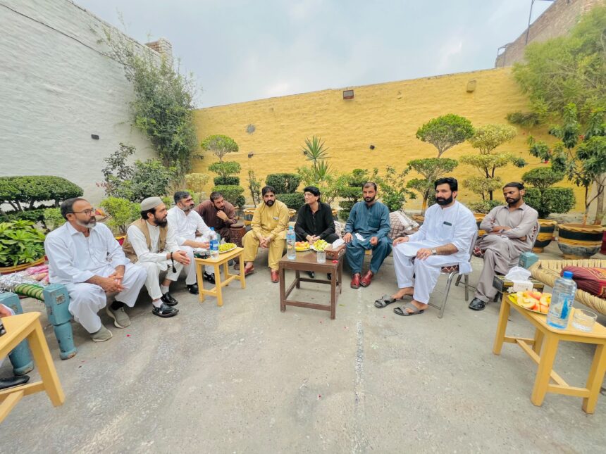 Chairman of Pakistan Awaami Quwat Party Khakan Waheed Khawaja meets party leaders and workers during his one-day visit to Peshawar.